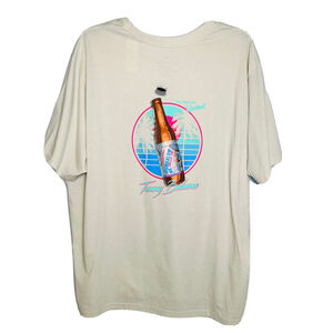 NWT Tommy Bahama Mens Ivory‎ Graphic T-Shirt Two Second Workout Beer Tee Large